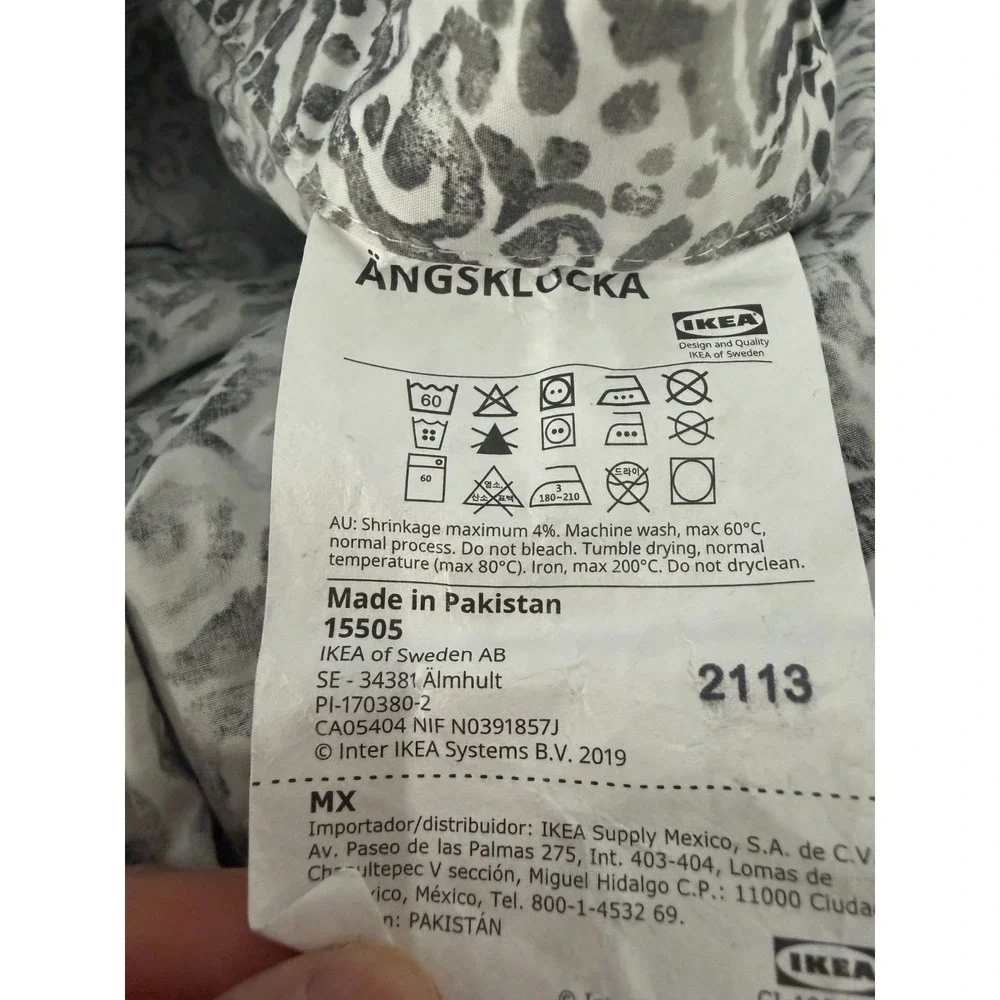 IKEA Angsklocka Duvet Cover Full Queen Gray White Paisley Print Boho Cottagecore
